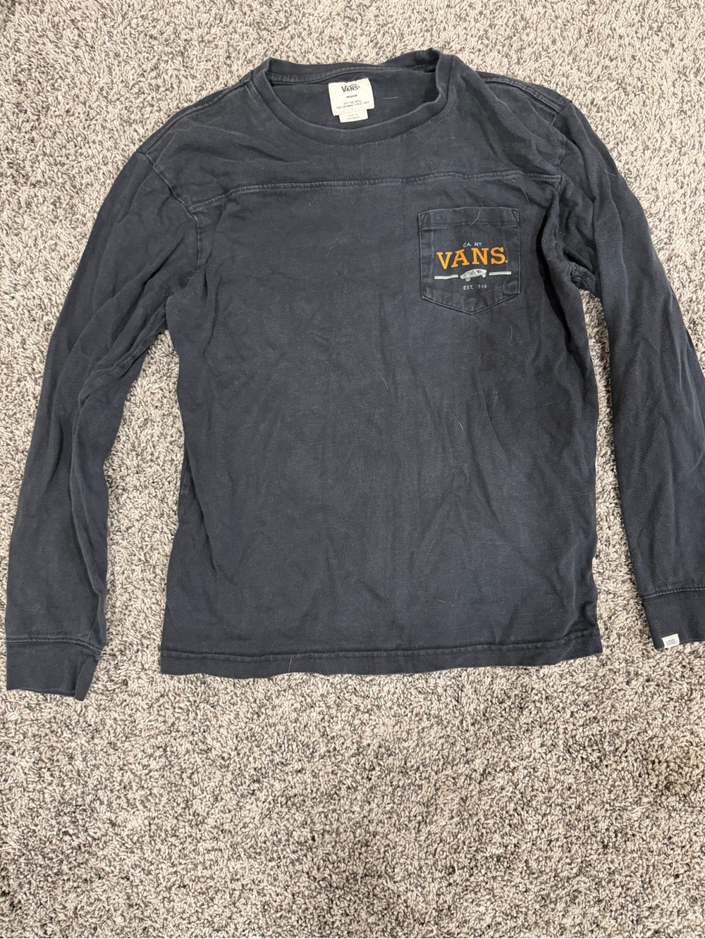 Vans Kids Long-Sleeve Pocket Tee in Black with Yellow Logo